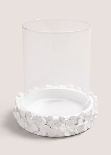 White Floral Hurricane Candle Holder (15.5cm x 11cm x 11cm)