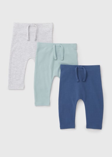 Boys 3 Pack Blue Preppy Leggings (Newborn-23mths)