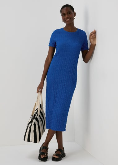 Blue Textured Midi Dress