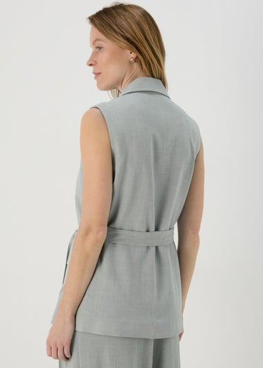 Et Vous Sage Green Belted Linen Waistcoat