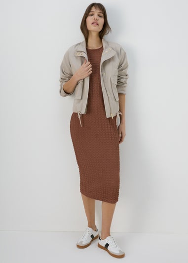 Brown Hyper Texture Midi Dress