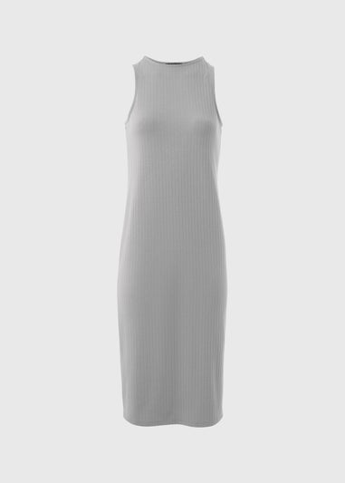 Grey Ribbed Racer Midi Dress