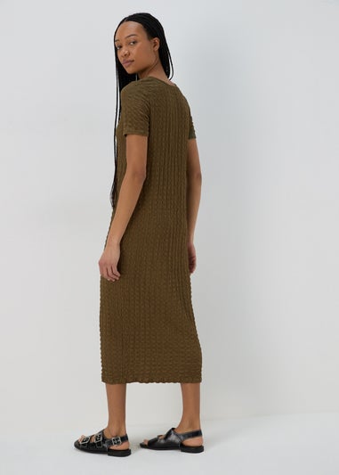 Khaki Hyper Textured Midi Dress