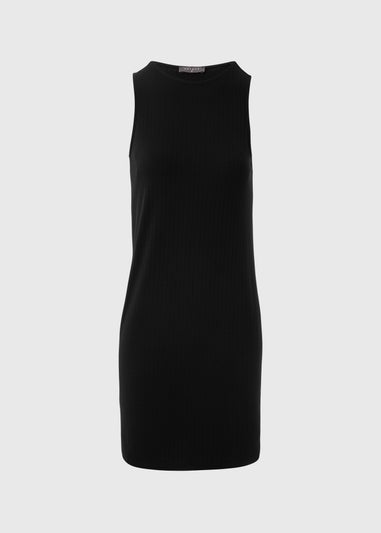 Black Racer Ribbed Mini Dress