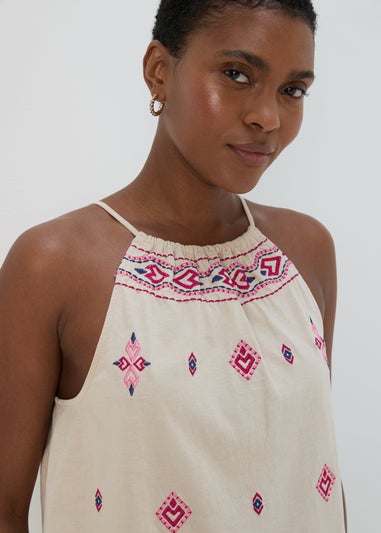 Cream & Coral Embroidered Cami Top