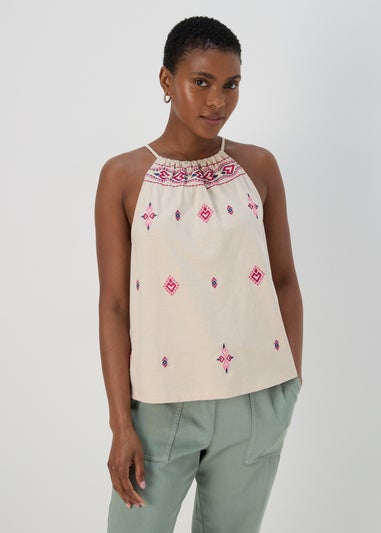 Cream & Coral Embroidered Cami Top