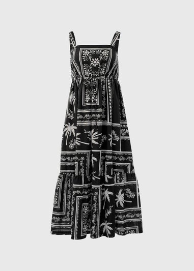 Black Floral Print Strappy Midi Dress