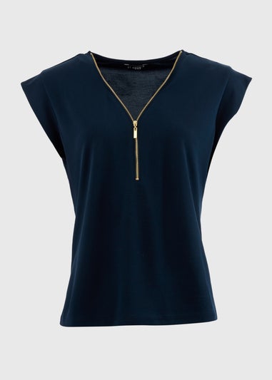 Navy Zip Front Top