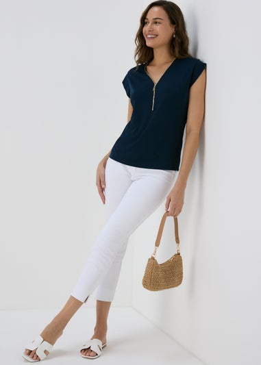 Navy Zip Front Top