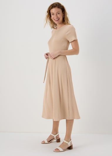 Et Vous Beige 3/4 Sleeve Midi Jersey Dress