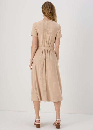 Et Vous Beige 3/4 Sleeve Midi Jersey Dress