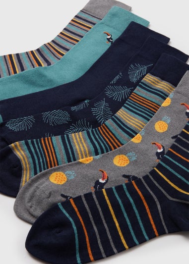 7 Pack Multi Colour Toucan Design Socks