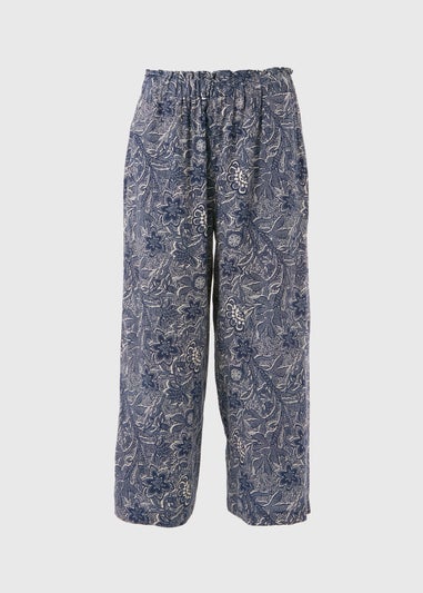 Blue Tile Print Wide Leg Viscose Trousers