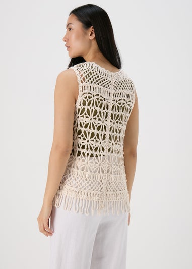 Cream Fringe Hem Waistcoat