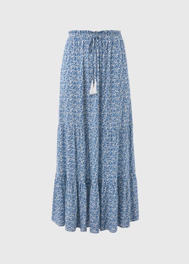 Blue Co Ord Floral Crinkle Viscose Skirt