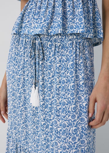Blue Co Ord Floral Crinkle Viscose Skirt