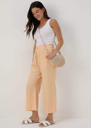 Apricot Wide Leg Linen Crop Trousers