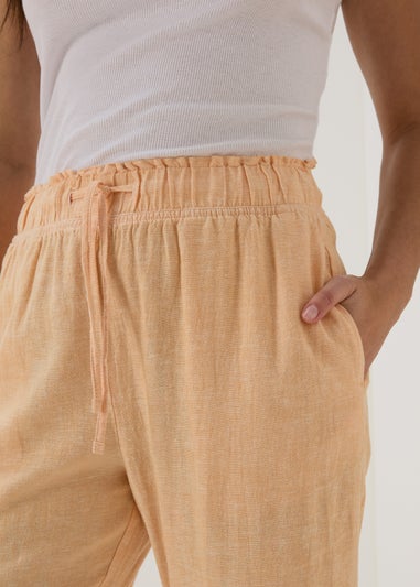 Apricot Wide Leg Linen Crop Trousers