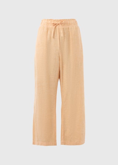 Apricot Wide Leg Linen Crop Trousers