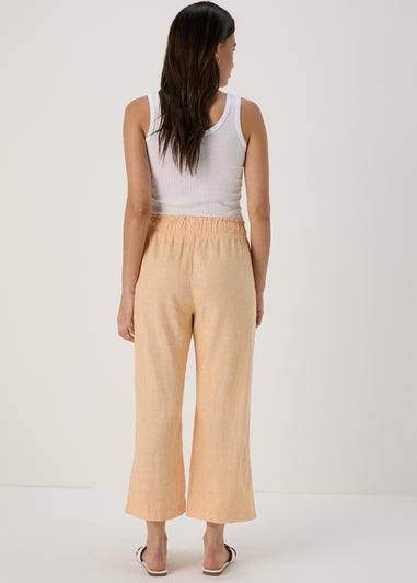 Apricot Wide Leg Linen Crop Trousers