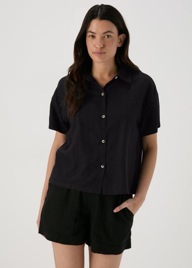 Black Linen Short Box Shirt