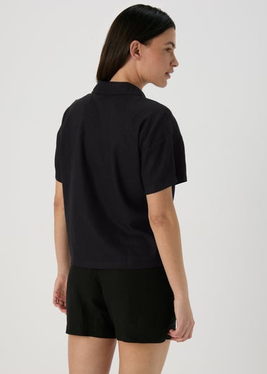 Black Linen Short Box Shirt