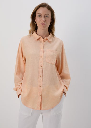 Orange Solid Linen Shirt