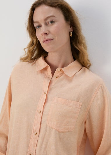 Orange Solid Linen Shirt