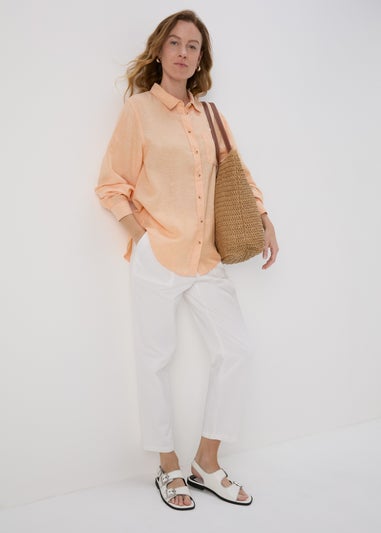 Orange Solid Linen Shirt