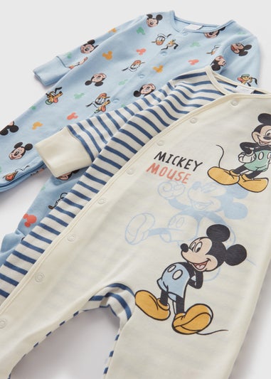 Disney 2 Pack Baby Blue Mickey Mouse Sleepsuits (Newborn-18mths)