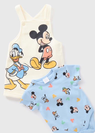 Disney Cream Baby Mickey Dungaree & Bodysuit Set (Newborn-23mths) - Matalan