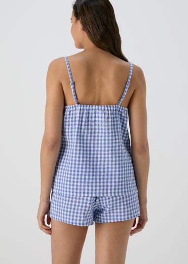 Blue Gingham Knit Textured Cami Pyjama Set