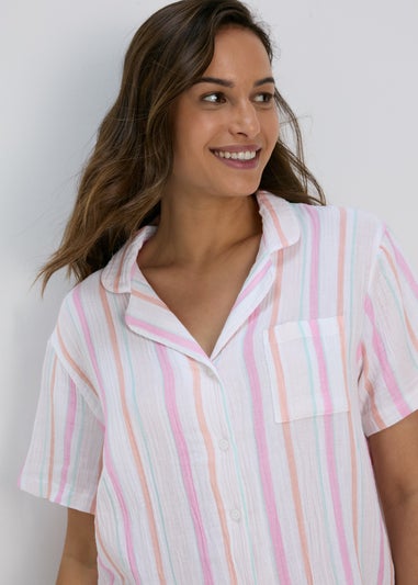 Multicolour Pink Stripe Double Cloth Pyjama Set