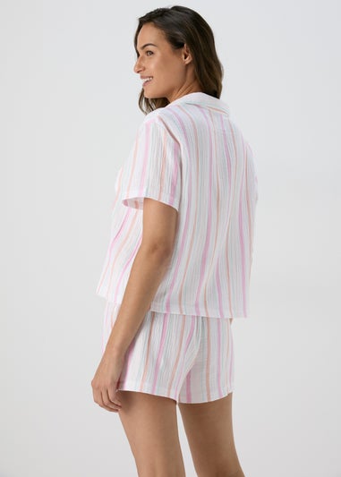 Multicolour Pink Stripe Double Cloth Pyjama Set