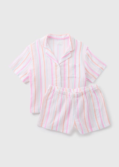 Multicolour Pink Stripe Double Cloth Pyjama Set