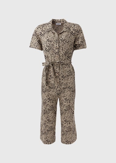 Brown Animal Print Linen Jumpsuit