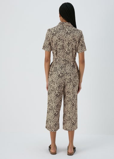 Brown Animal Print Linen Jumpsuit