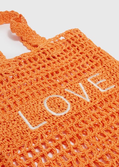 Orange Love Shopper Straw Bag