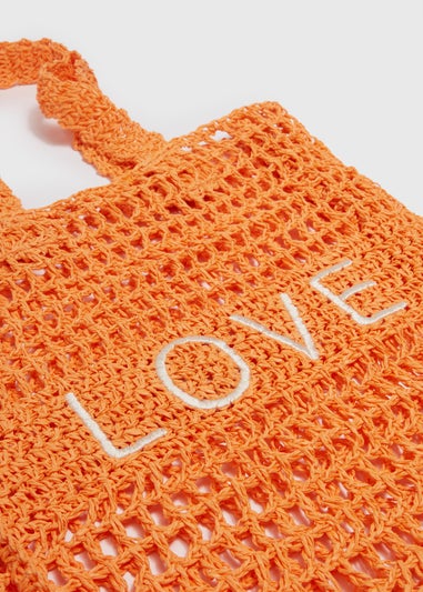 Orange Love Shopper Straw Bag