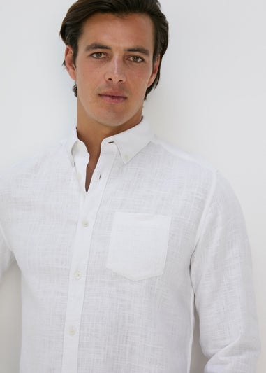 White Roll Up Sleeve Linen Viscose Shirt