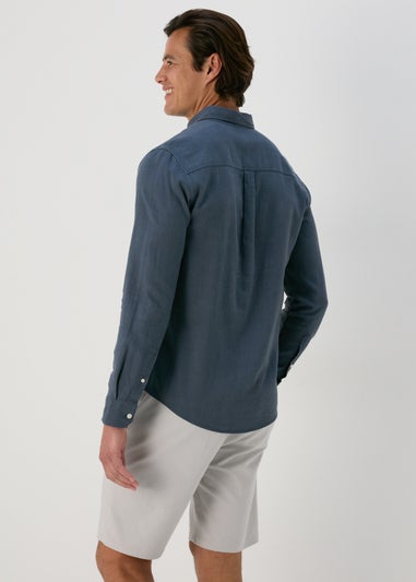 Navy Roll Sleeve Linen Viscose Shirt