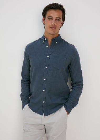 Navy Roll Sleeve Linen Viscose Shirt