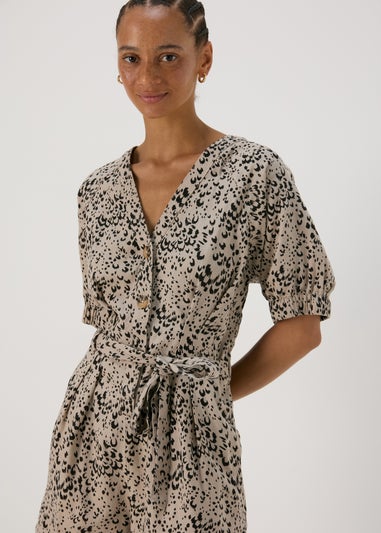 Brown Animal Print Linen Playsuit