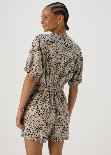 Brown Animal Print Linen Playsuit