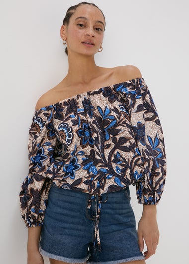 Blue Floral Bardot Top