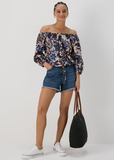 Blue Floral Bardot Top