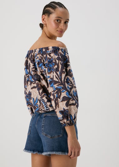 Blue Floral Bardot Top