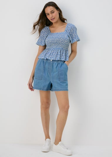 Blue Sheered Co Ord Blouse Top