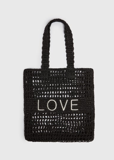 Black Love Shopper Straw Bag