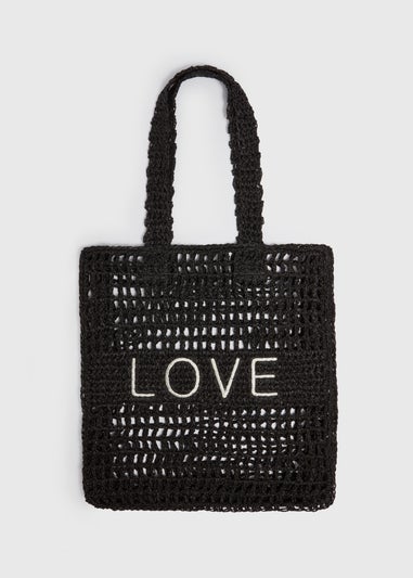 Black Love Shopper Straw Bag